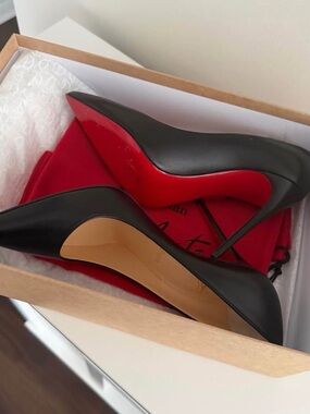 Christian Louboutin Black Leather Pointed-Toe Stiletto Heels with Red Soles